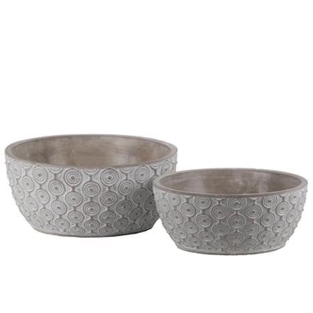 URBAN TRENDS COLLECTION Cement Low Round Pot with Painted Embossed Concentric Circle Gray Set of 2 54110